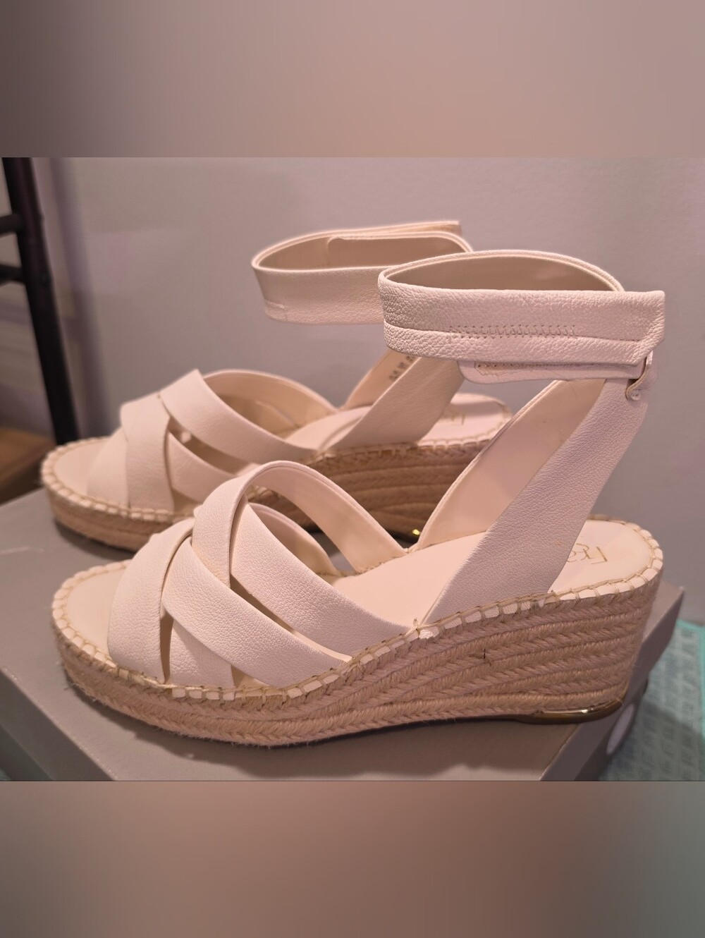 Franco Sarto Cream Espadrille Wedge Sandals with Ankle Strap 9.5